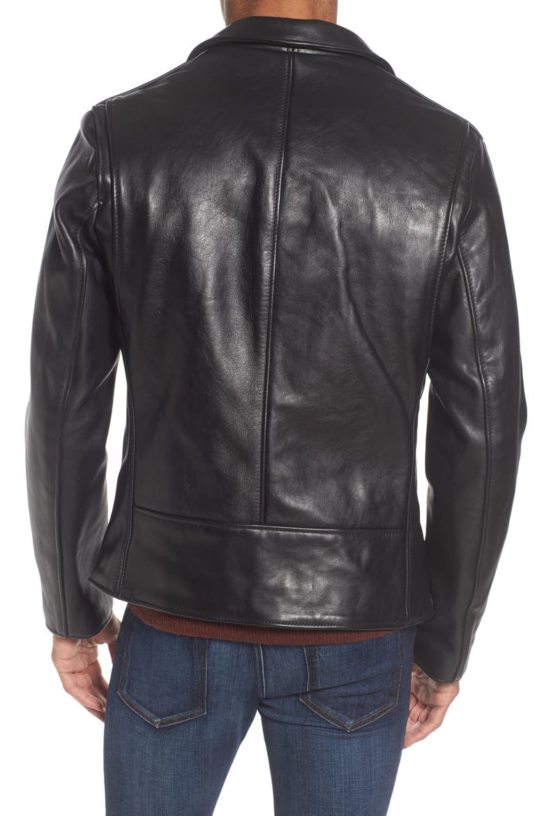 Slim Fit Leather Jacket, Alternate, color, BLACK