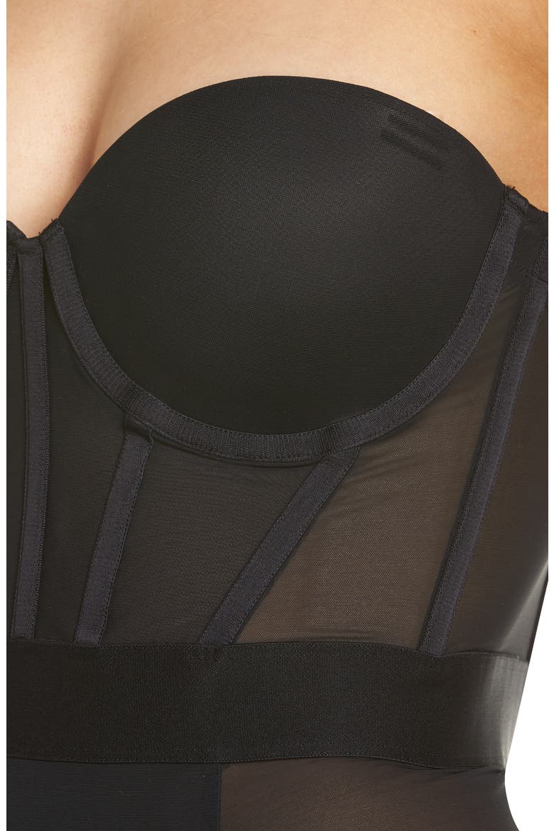 Sheers Strapless Underwire Bodysuit, Alternate, color, DK BLACK