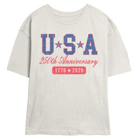 Junior's 1776 USA 250th Anniversary Short Sleeve Skimmer T-Shirt