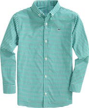 vineyard vines Kids' Gingham Performance Whale Button-Down Shirt