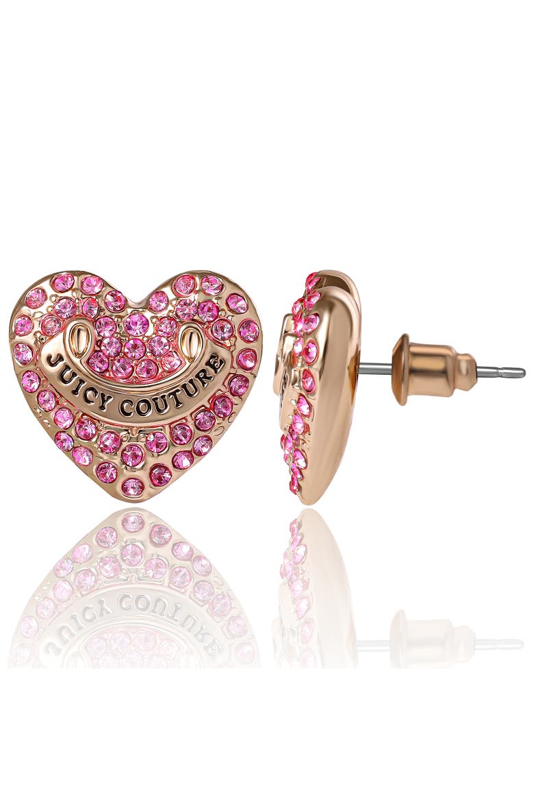 Heart Crystal Stud Earrings, Gold-Tone with Crystals, Alternate, color, pink, gold