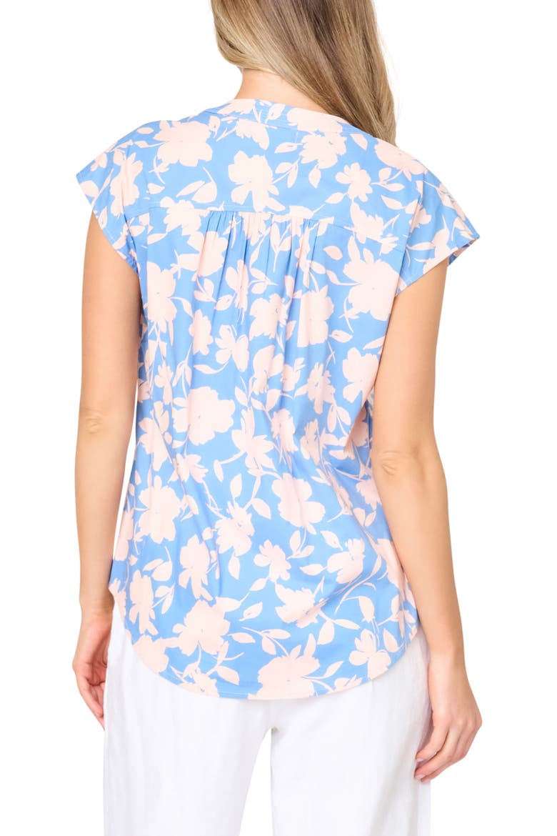 Cap Sleeve Stretch Cotton Top, Alternate, color, JARDIN BLEU