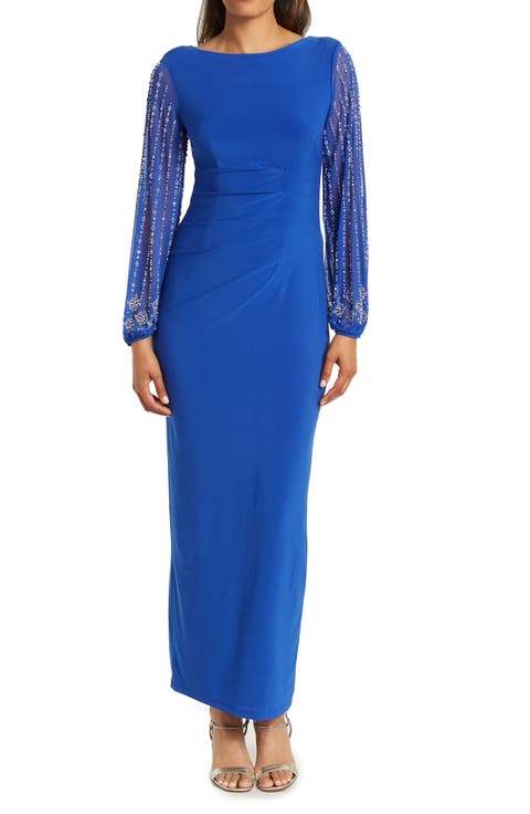 Beaded Long Sleeve Maxi Gown