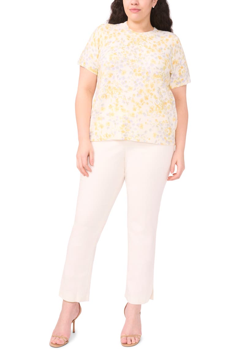 Floral Print Short Sleeve Sweater, Alternate, color, NEW IVORY