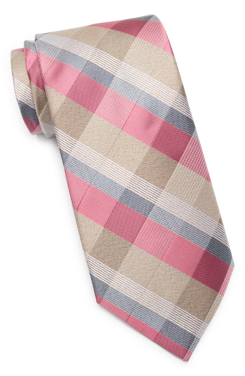 Michael Kors Sikora Plaid Satin Tie, Main, color, Taupe