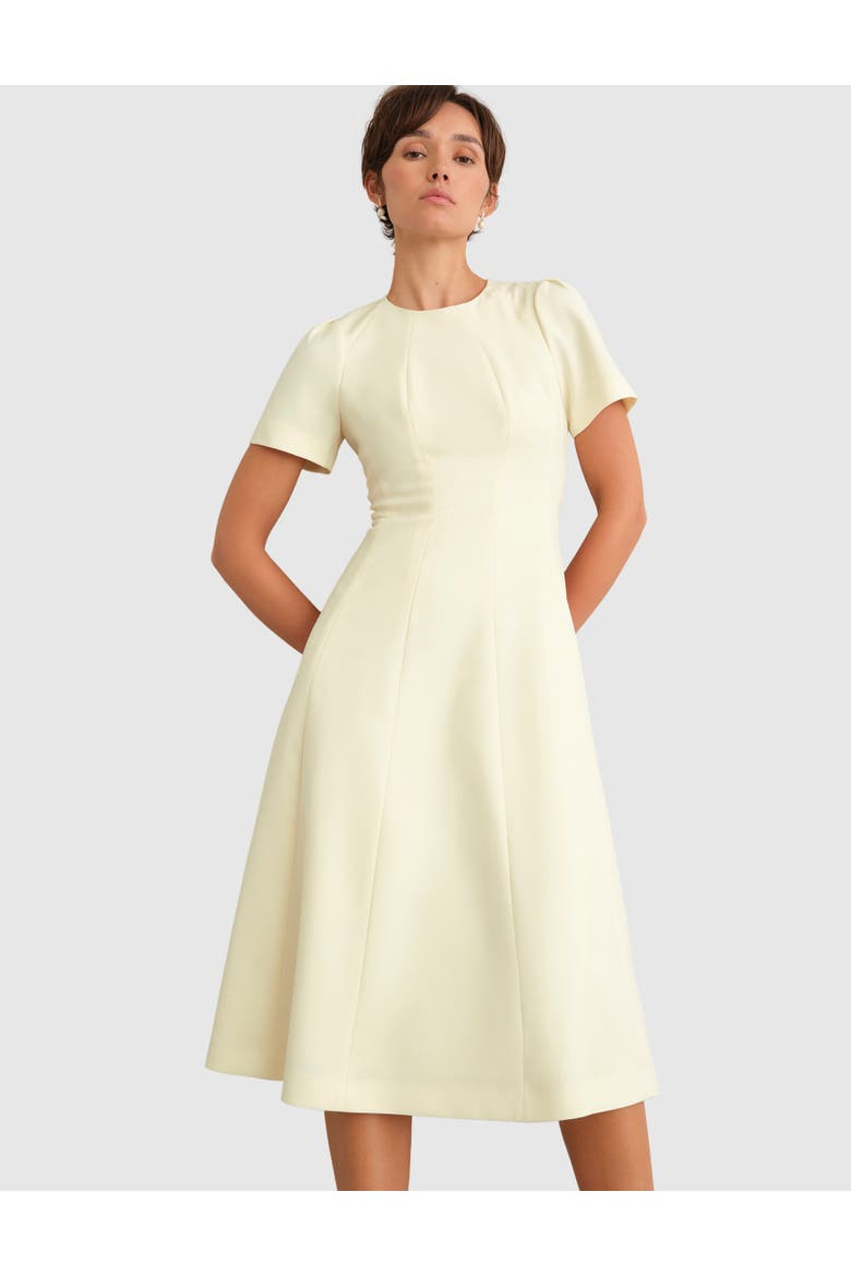 Eliana Fit Flare Midi Dress, Main, color, Pale Yellow