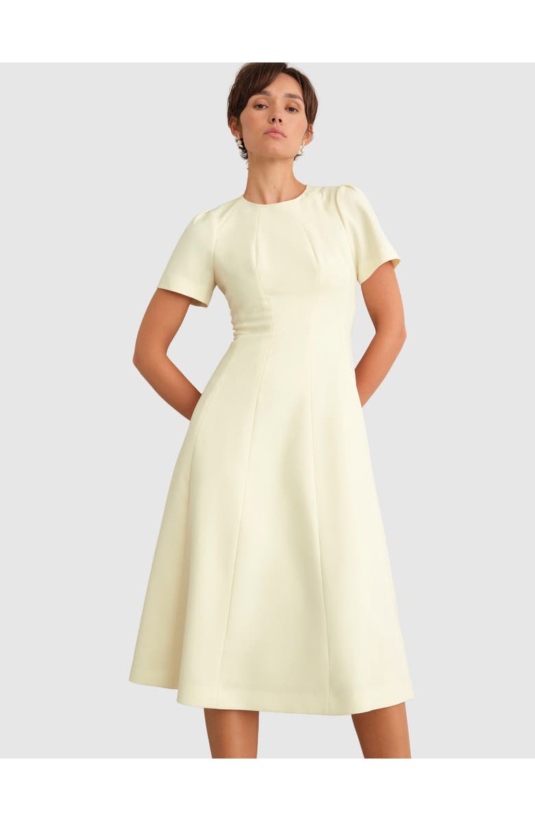 HOBBS LONDON Eliana Fit Flare Midi Dress, Main, color, Pale Yellow