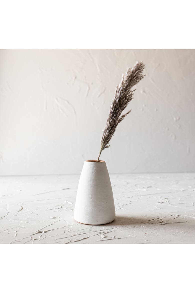 5" Small White Terracotta Tapered Elegant Tabletop Bud Vase, Alternate, color, White