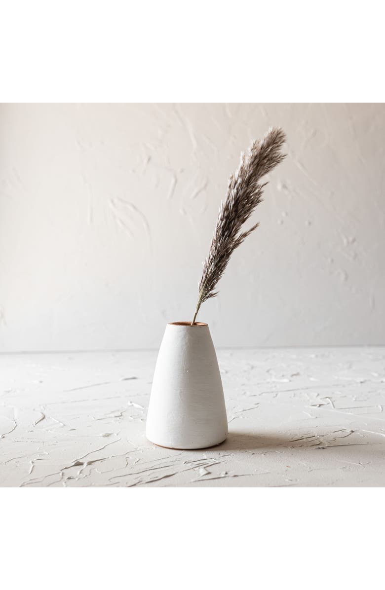 Foreside Home and Garden 5" Small White Terracotta Tapered Elegant Tabletop Bud Vase, Alternate, color, White