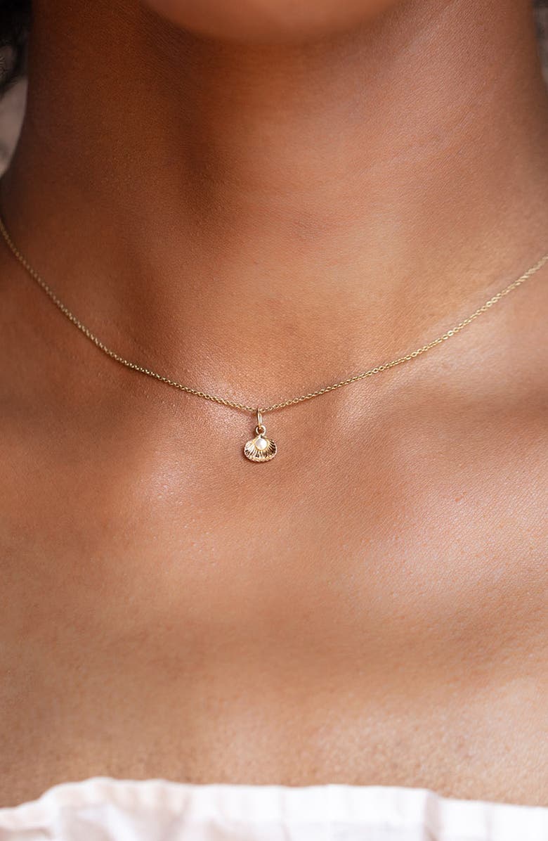 Local Eclectic Solid Gold Freshwater Pearl Shell Charm, Alternate, color, Gold