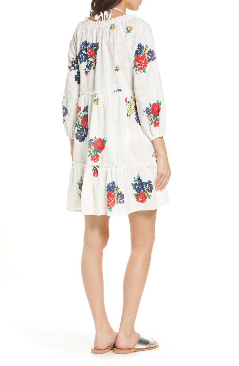 Tory Burch Floral Embroidered Cotton Cover-Up Minidress, Alternate, color,