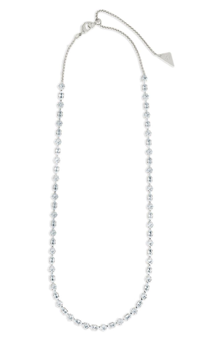 Sterling Forever Geo Cubic Zirconia Tennis Necklace, Alternate, color, Silver