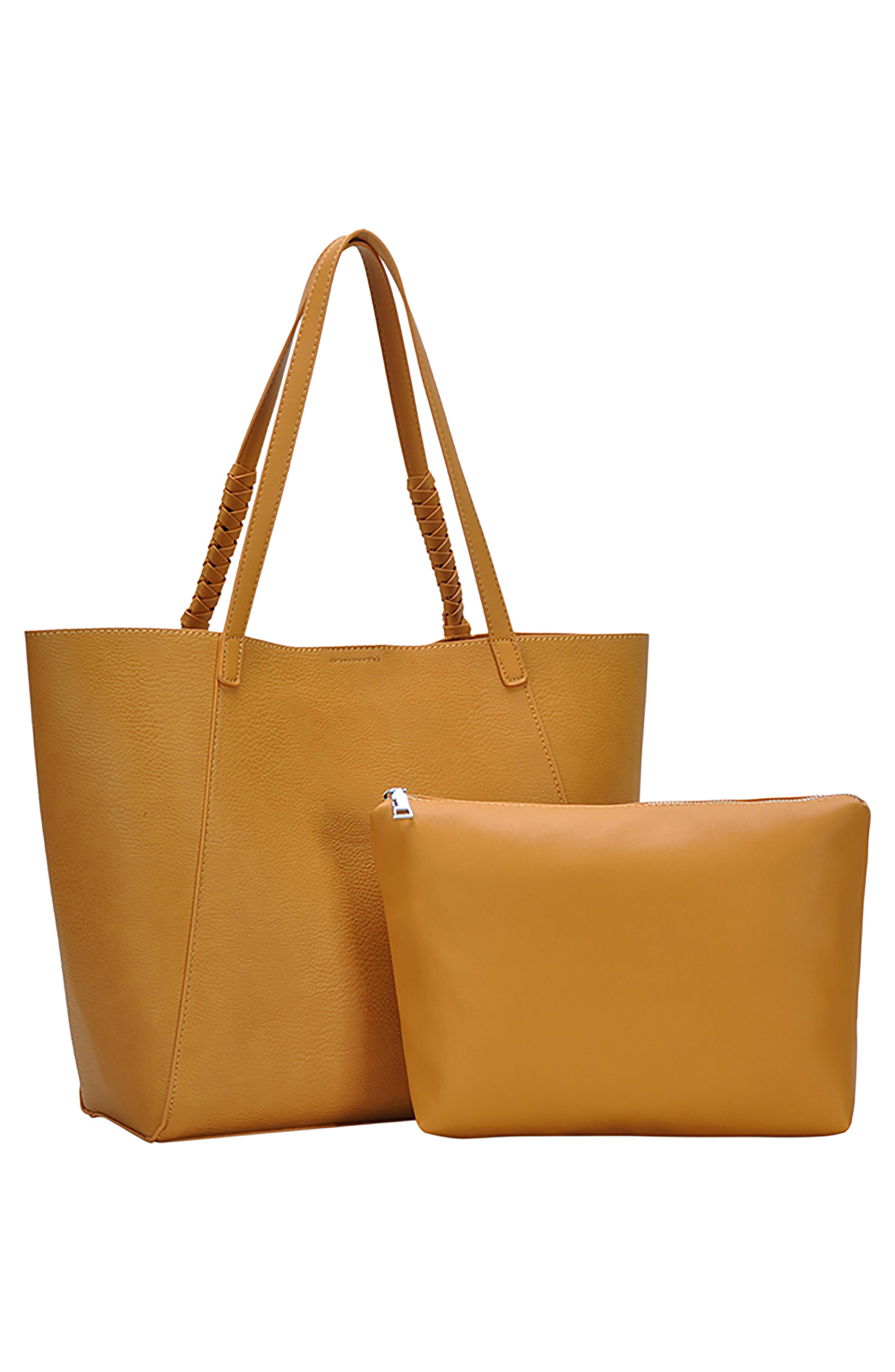Knotted Strap Faux Leather Tote, Alternate, color, MUSTARD