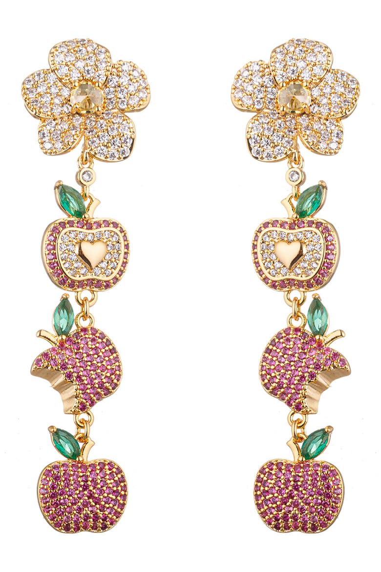 Apple Cubic Zirconia Linear Drop Earrings, Main, color, GOLD