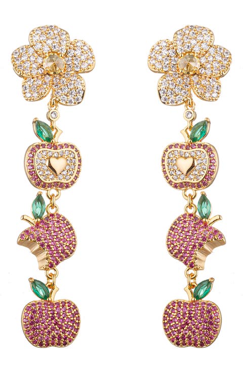 Apple Cubic Zirconia Linear Drop Earrings