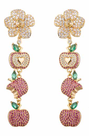Apple Cubic Zirconia Linear Drop Earrings