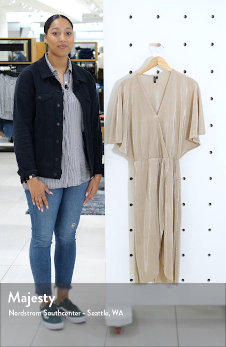 Dagny Metallic Pleated Faux Wrap Dress, sales video thumbnail