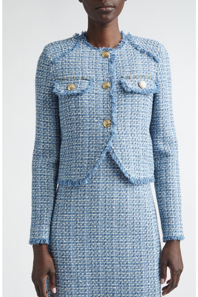 Vilette Tweed Crop Jacket, Alternate, color, DENIM BLUE/ MIDNIGHT