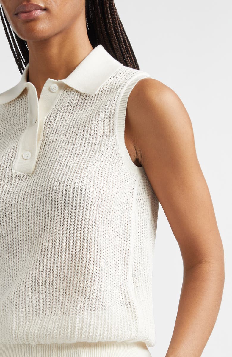 Eleventy Sleeveless Open Stitch Polo, Alternate, color, 00 Ivory