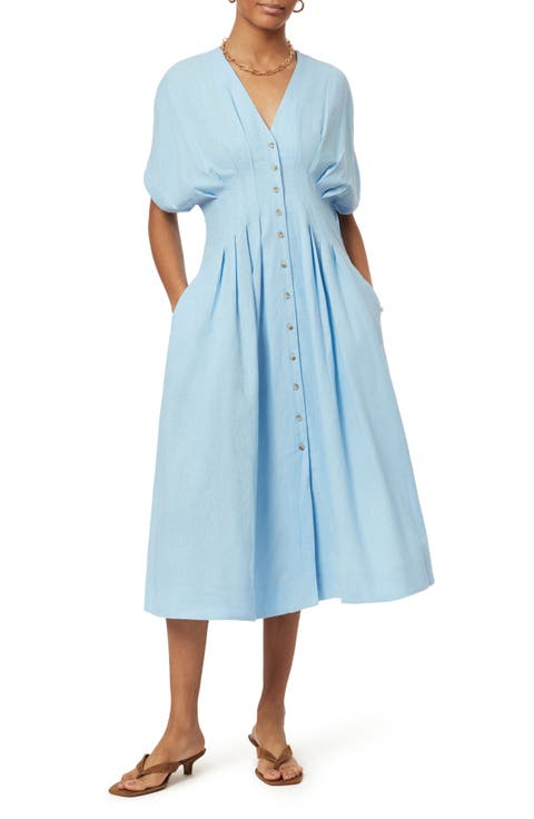 Dolman Sleeve Linen Blend Midi Dress