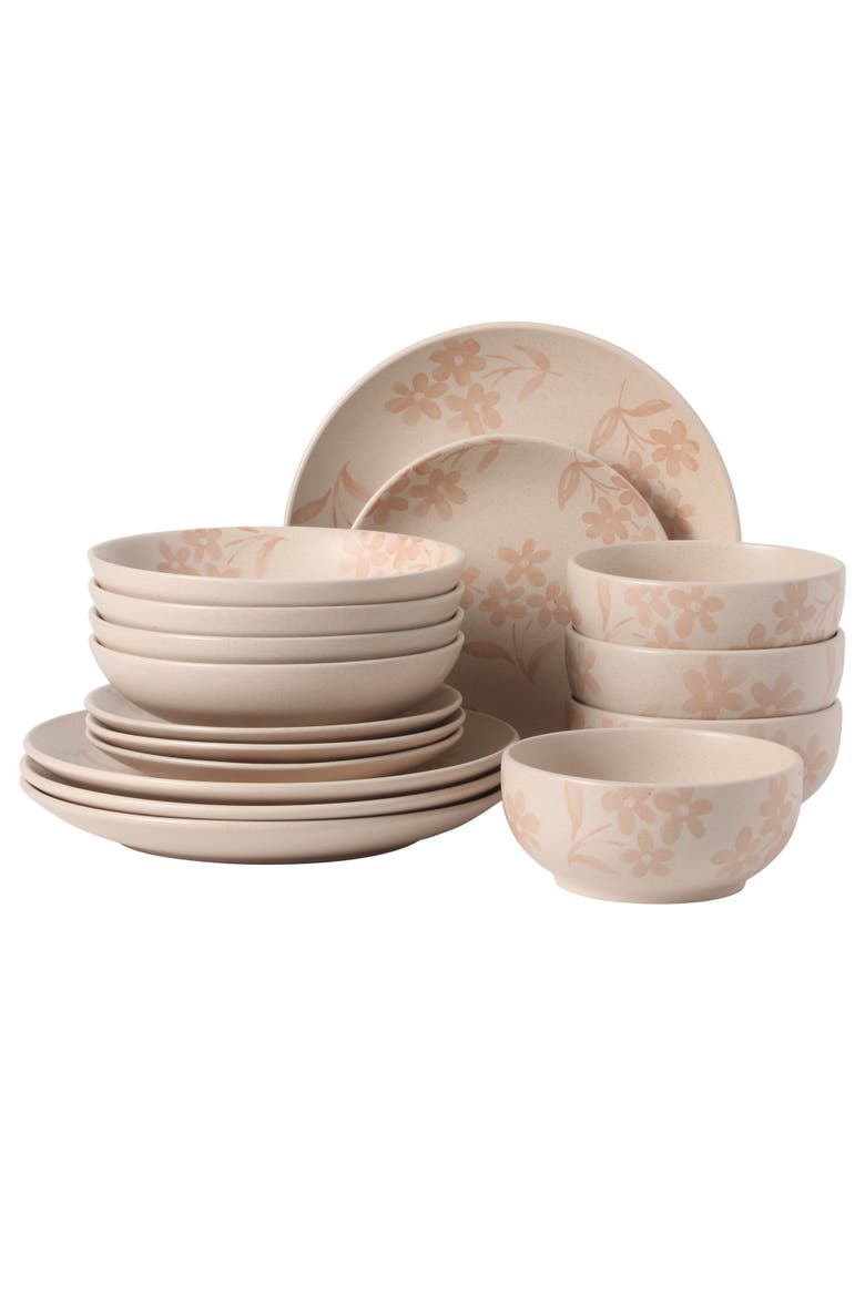 Admiral Hall 16-Piece Floral Stoneware Dinnerware Set, Main, color, Pink