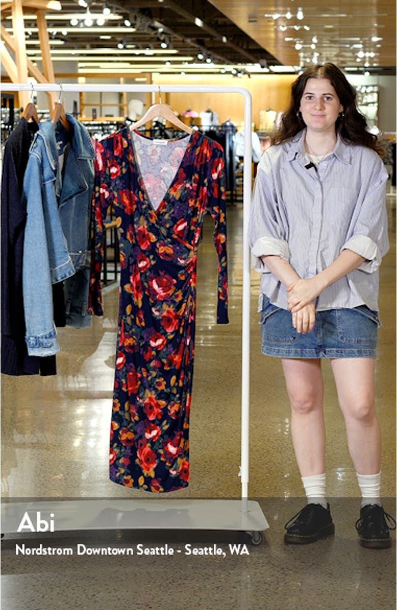 Floral Long Sleeve Faux Wrap Midi Dress, sales video thumbnail