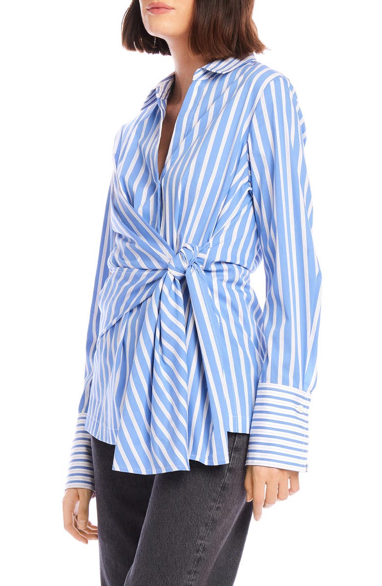FIFTEEN TWENTY Reese Stripe Tie Waist Button-Up Shirt, Alternate, color, Blue Stripe