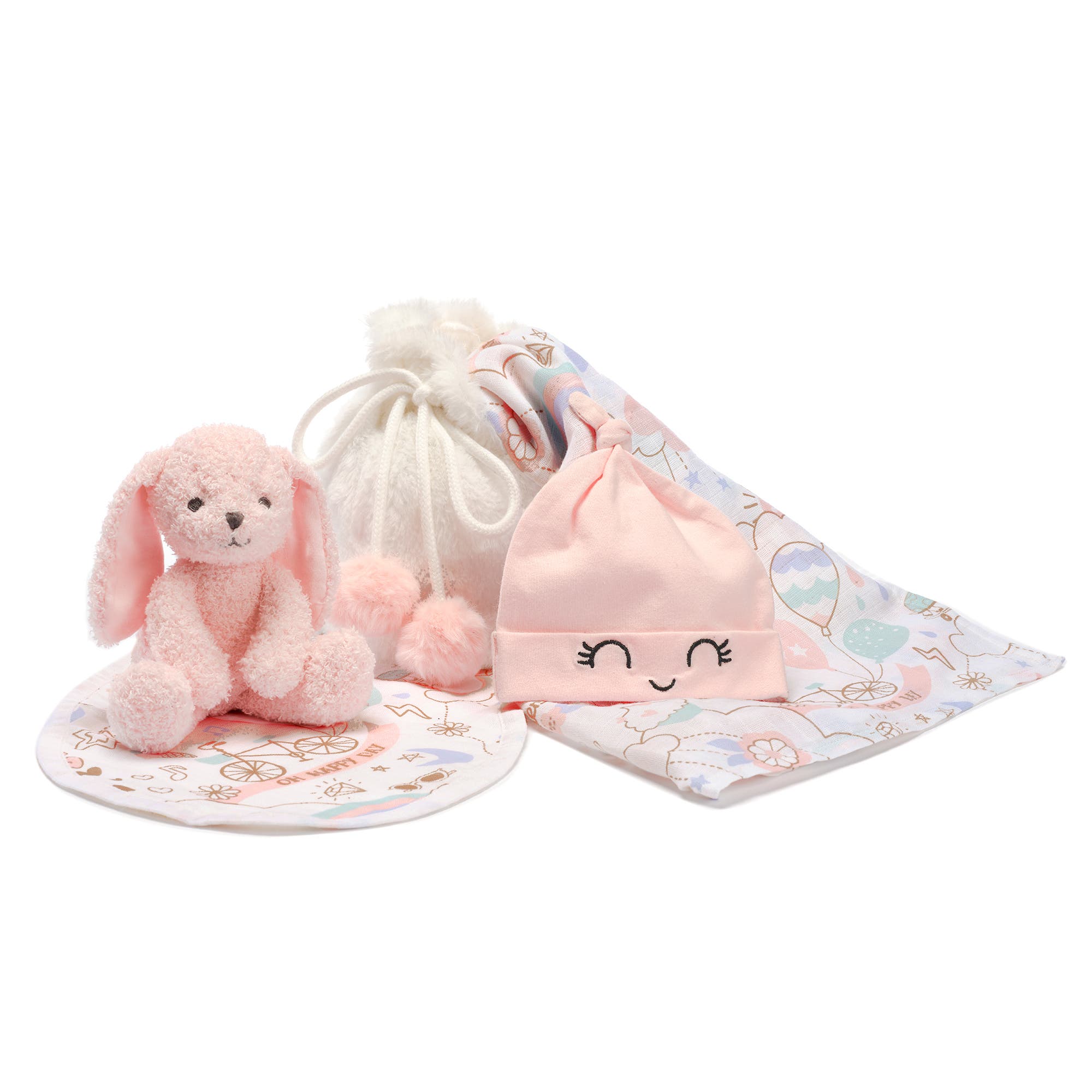 Lambs & Ivy 5 Piece Bunny Infant/Newborn Baby Gift Set with Swaddle in Pink 
