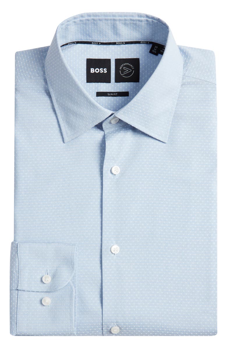 BOSS Hank Kent Slim Fit Performance Twill Dress Shirt, Alternate, color, Light/ Pastel Blue