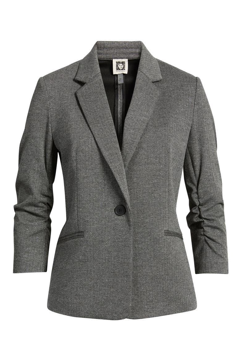 Herringbone One-Button Blazer, Alternate, color, ANNE BLACK/ GREY