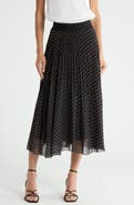 ELIE ELIE TAHARI Dot Print Chiffon Pleated Midi Skirt