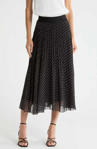 Dot Print Chiffon Pleated Midi Skirt