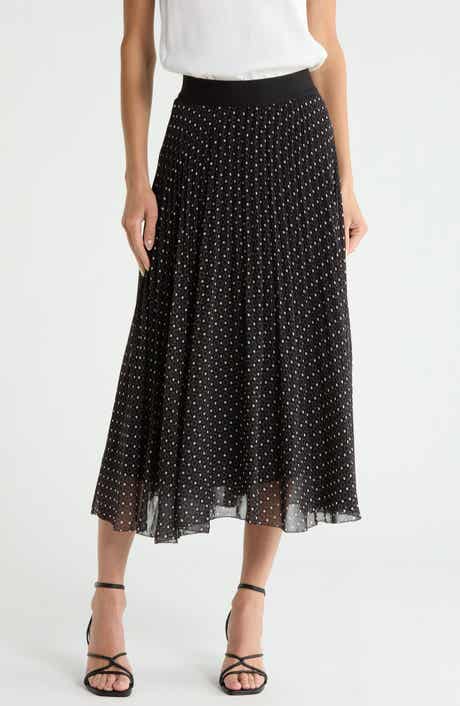 Dot Print Chiffon Pleated Midi Skirt