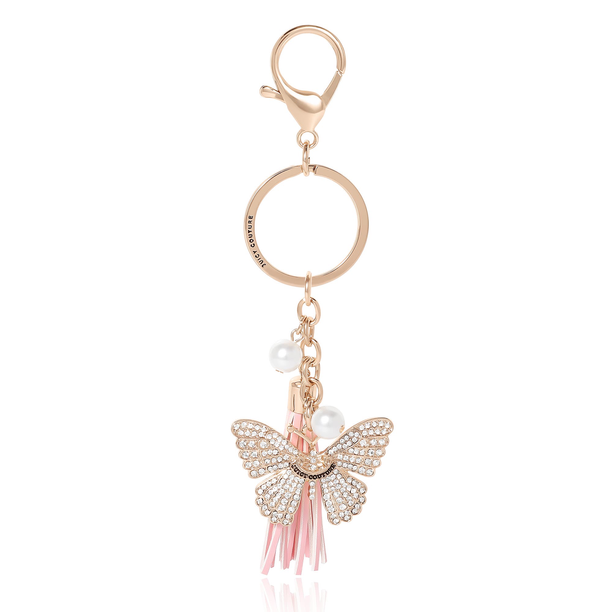Juicy Couture Butterfly Charm Keychain with Pearls, Main, color, Gold, Pink