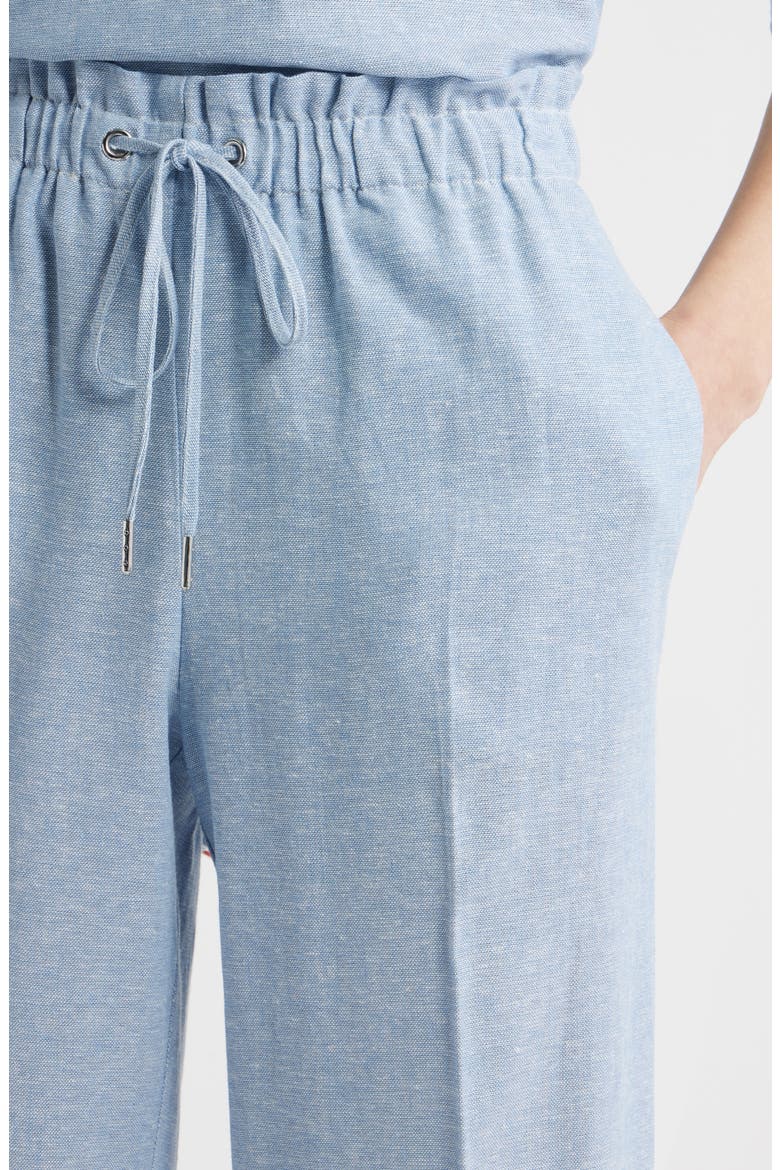 Ankle Straight Leg Linen Blend Drawstring Pants, Alternate, color, LAGOON/ CRISP WHITE