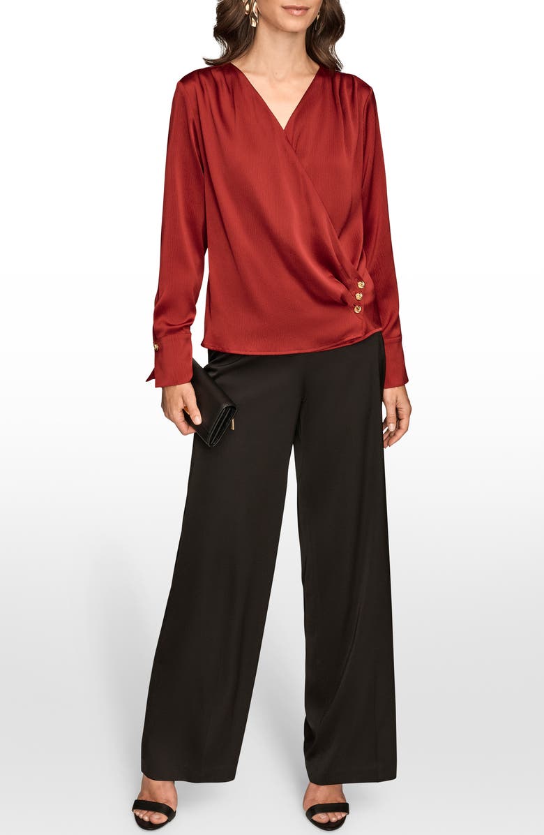 Donna Karan New York Hammered Satin Faux Wrap Top, Alternate, color, Metropolit