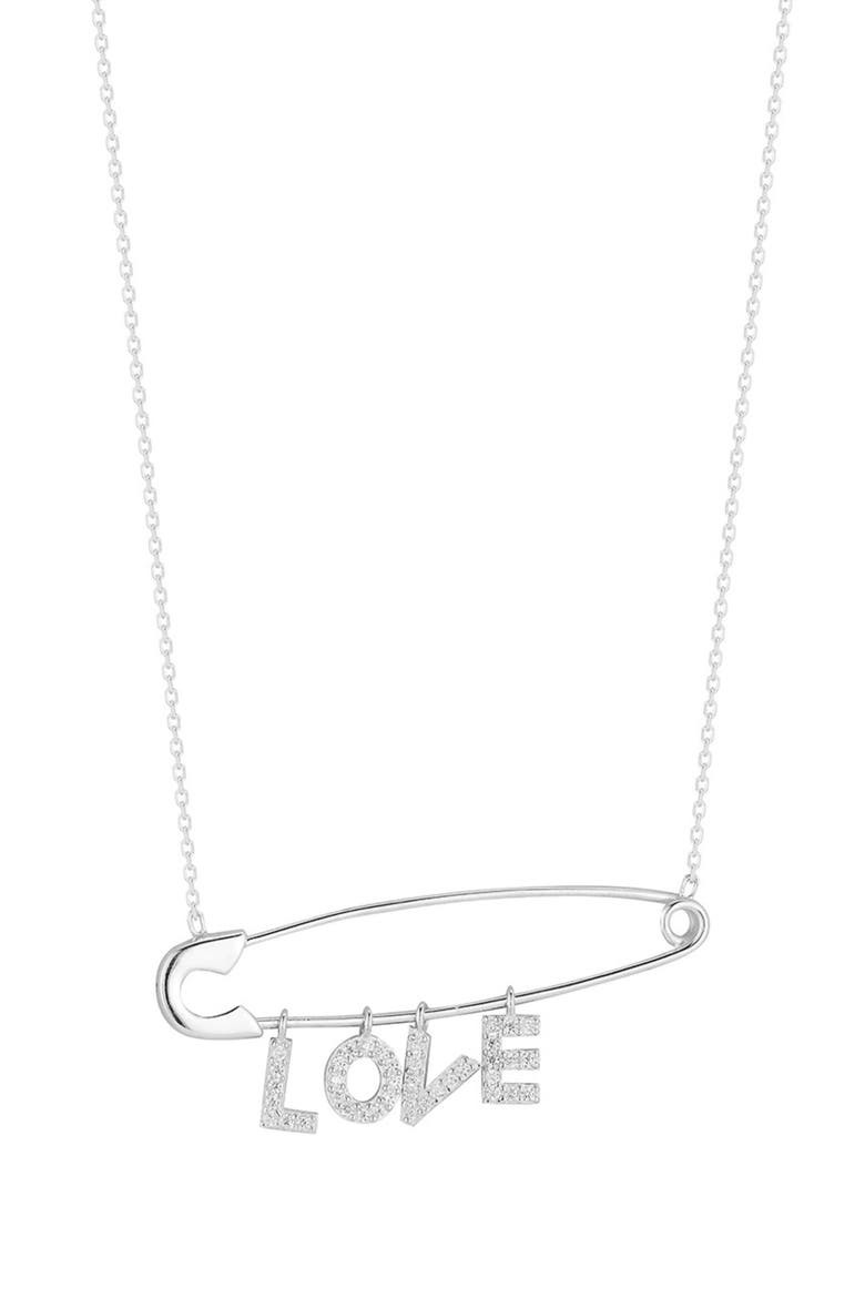 Cubic Zirconia 'Love' Pendant Necklace, Main, color, SILVER