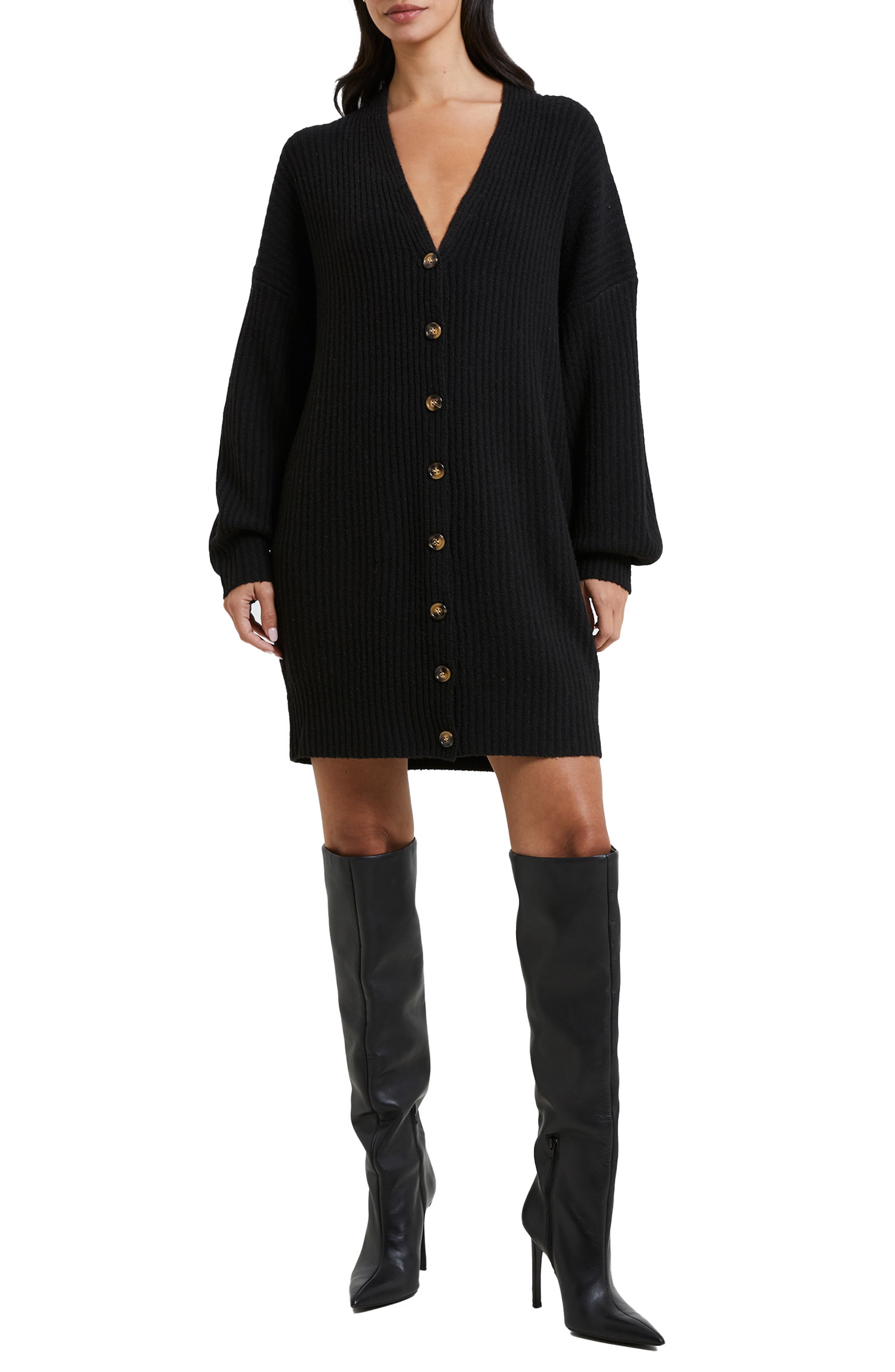 French Connection Babysoft Rib Button Front Long Sleeve Sweater Dress