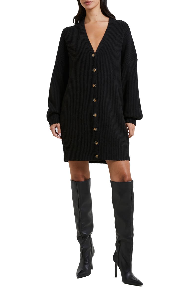 Babysoft Rib Button Front Long Sleeve Sweater Dress, Main, color, 01-BLACK