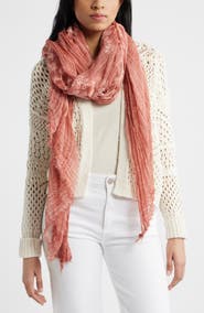 Treasure & Bond Floral Embroidered Gauze Fringe Scarf