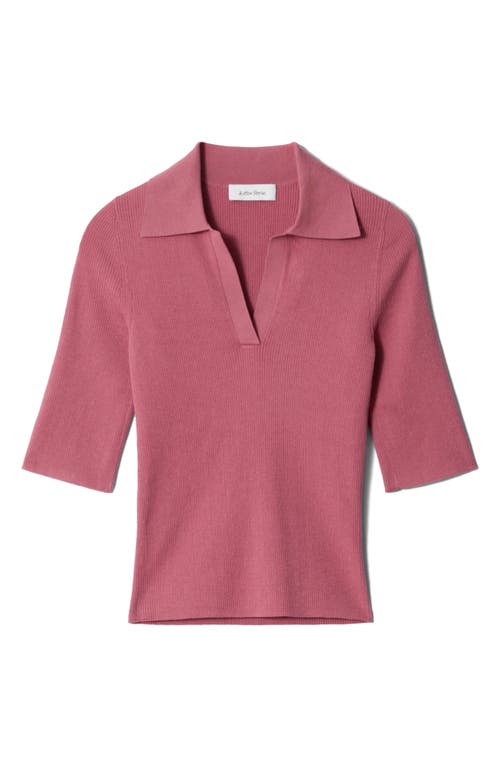 & Other Stories Knit Ribbed Top With Polo Collar In Pink