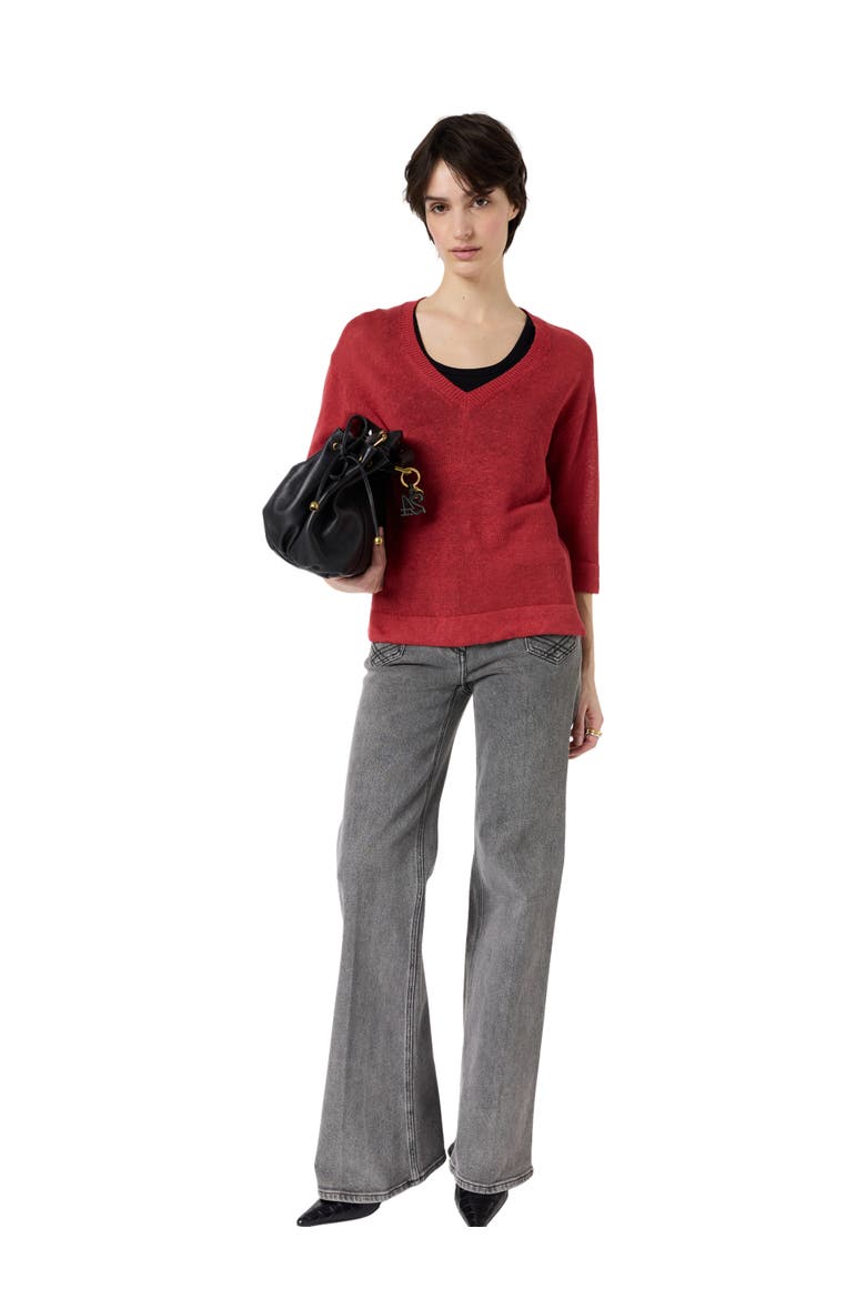 Lylou 3/4 Sleeve V-Neck Knit Top, Alternate, color, Red