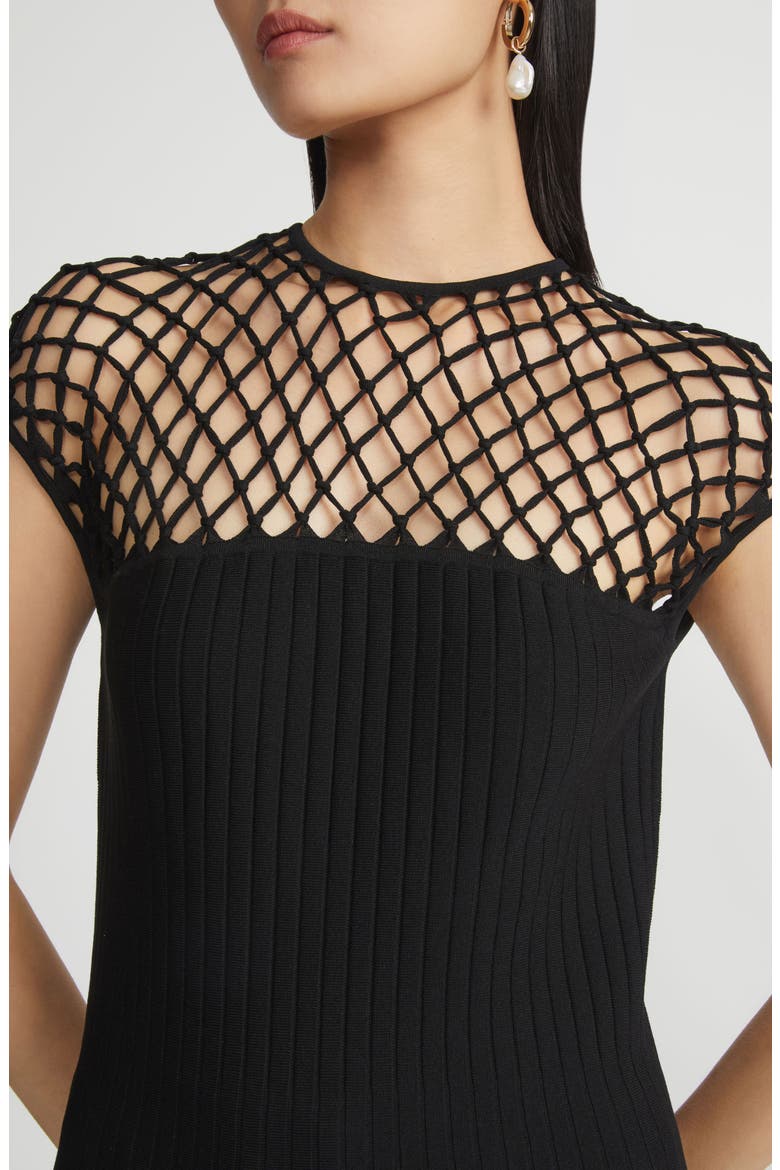 Macramé Yoke Fringe Hem Knit Dress, Alternate, color, BLACK