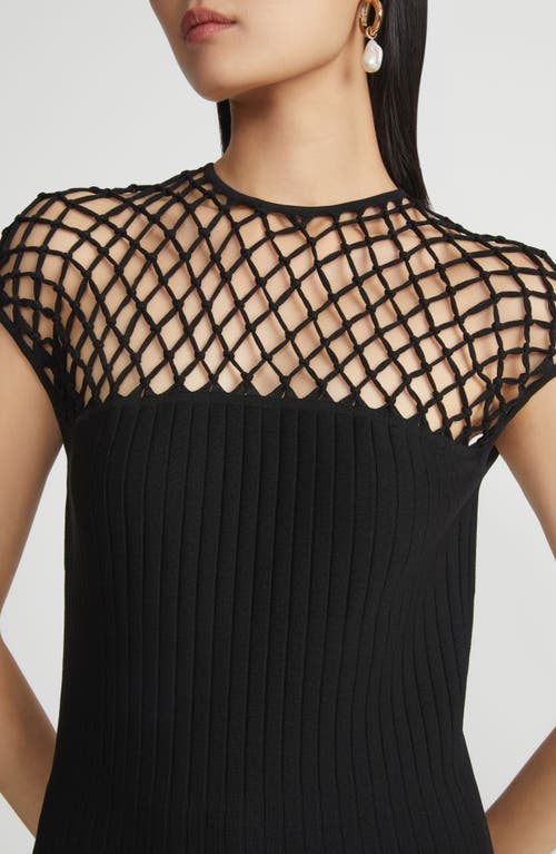Lafayette 148 New York Macramé Yoke Fringe Hem Knit Dress In Black
