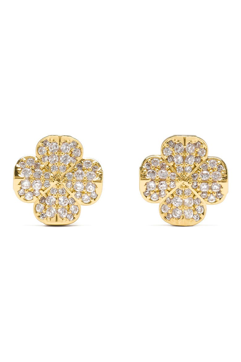 pavé flower stud earrings, Main, color, CLEAR/ GOLD