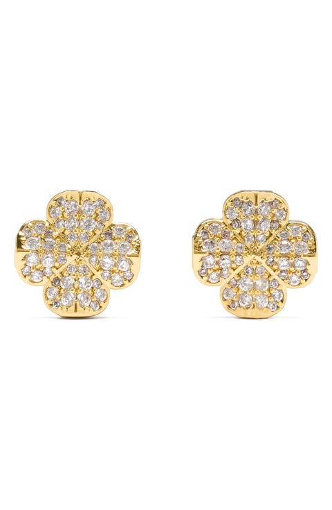 pavé flower stud earrings
