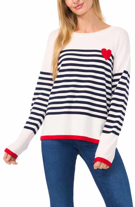 CeCe Sailor Stripe Heart Sweater