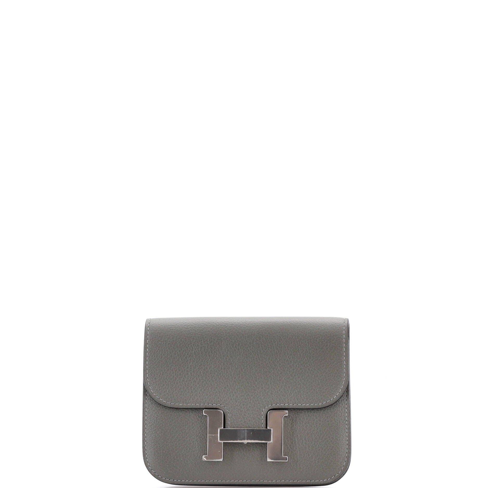 Pre-Owned Hermes Constance Slim Wallet Evercolor, Main, color, Gris Asphalte