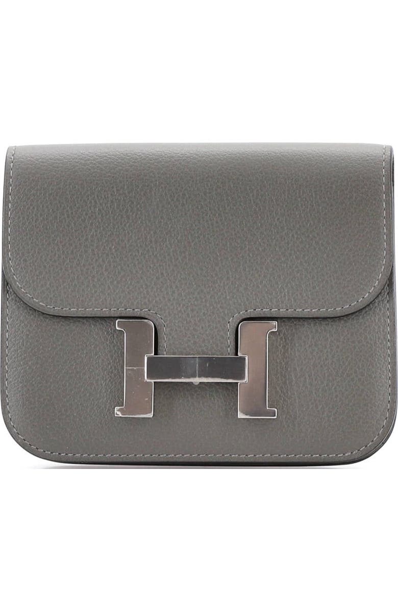 Pre-Owned Hermes Constance Slim Wallet Evercolor, Main, color, Gris Asphalte