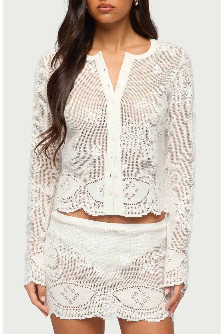 Rusa Sheer Open Stitch Button-Up Shirt, Main, color, WHITE